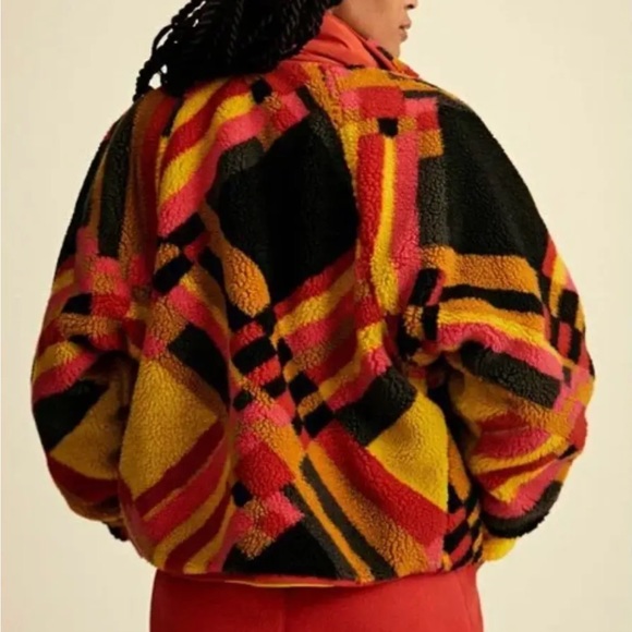 Free People Hit The Slopes Printed Fleece Jackety Sunset Plaid - Picture 2 of 4